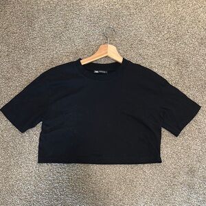 Zara Black Short Sleeve Crop T-Shirt